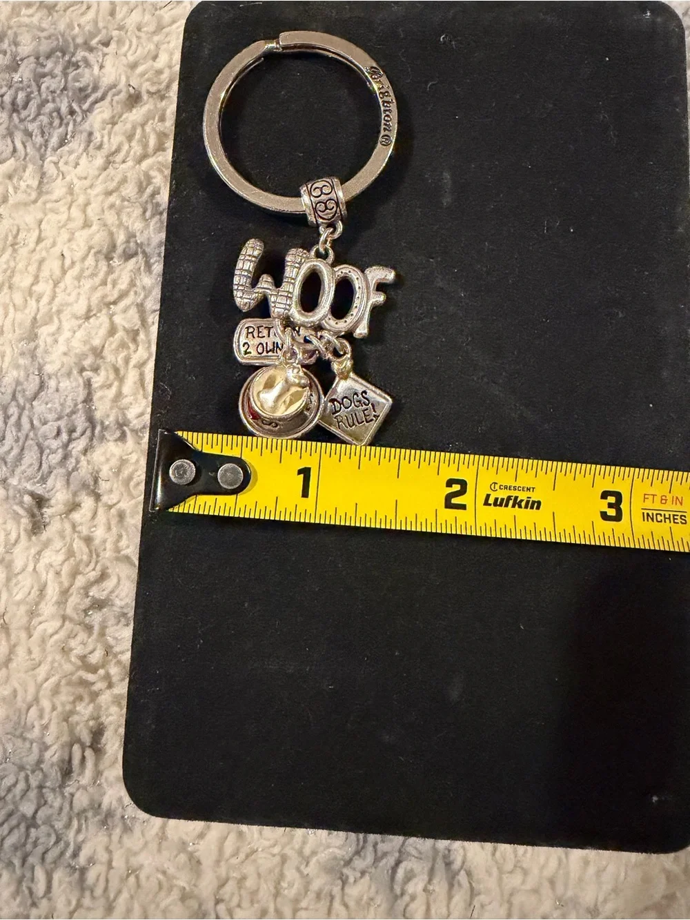Dog Woof Keychain Charm - Silver Tone Pet Accessory
